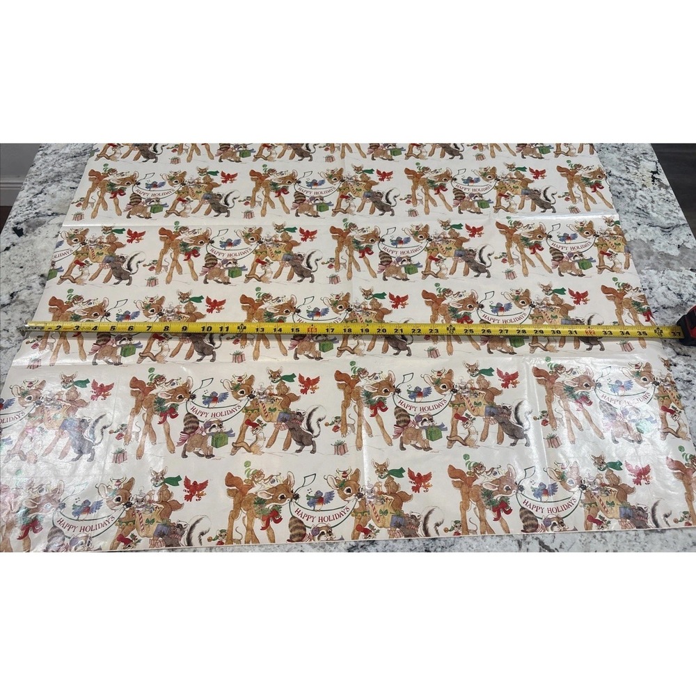 9 VTG LK‎ Powell Woodland Animals Happy Holidays Wrapping Paper gift wrap READ - Picture 4 of 16